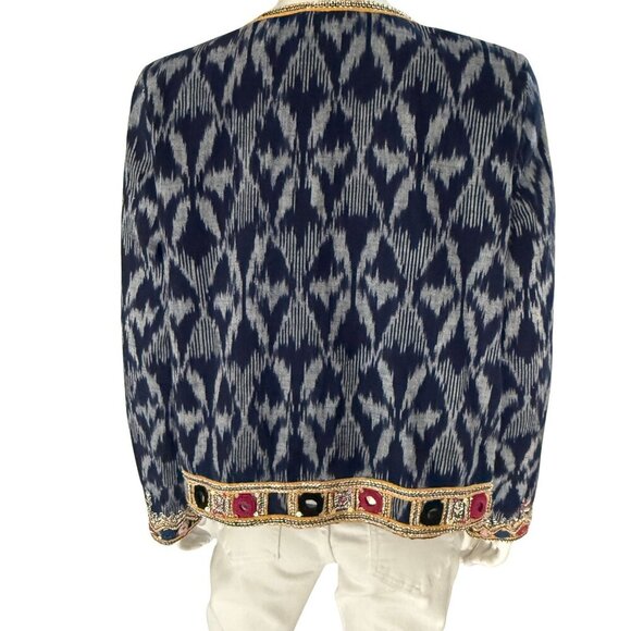Calypso St. Barth Navy Akillna Ikat Jacket With Colorful Embroidered Mirror Deta - Picture 4 of 11